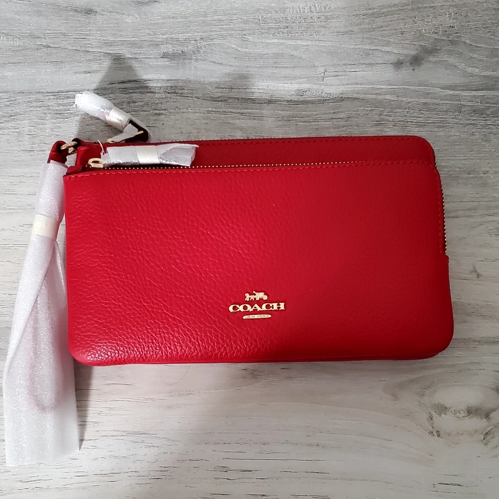 Coach Red Pebbled Leather Clutch Wristlet